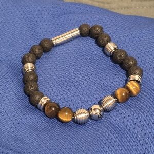 Bulova Black Tigers Eye Beaded Bracelet
